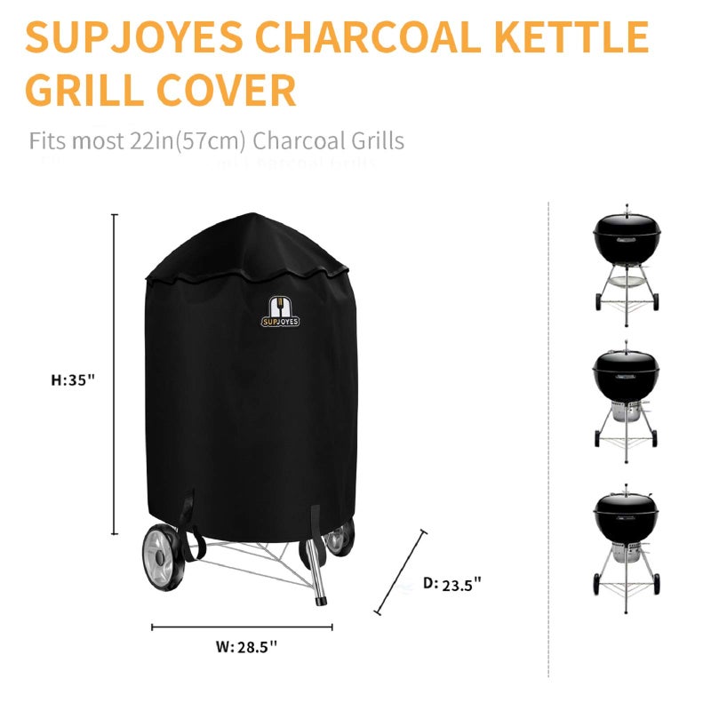 SUPJOYES Grill Cover for Weber Charcoal Kettle, 22 Inch BBQ Grill Covers, Heavy Duty Waterproof Barbecue Accessories - Image 2